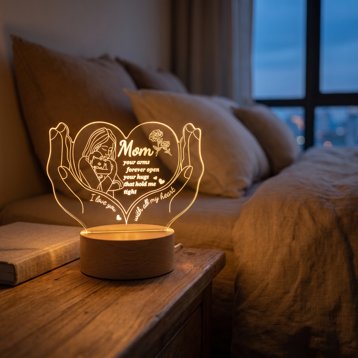 Veilleuse coeur personnalisée - ambiance chambre