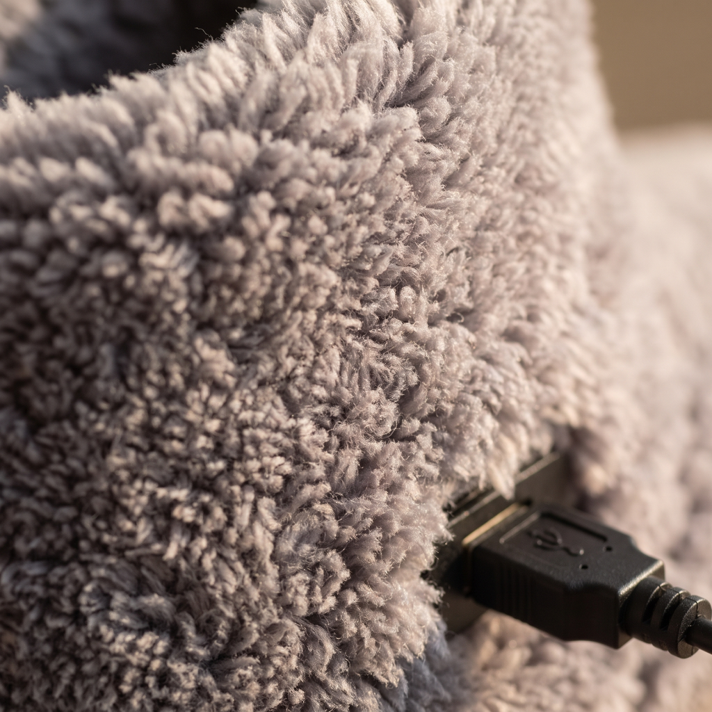 Chaussons chauffants USB - détail tissu