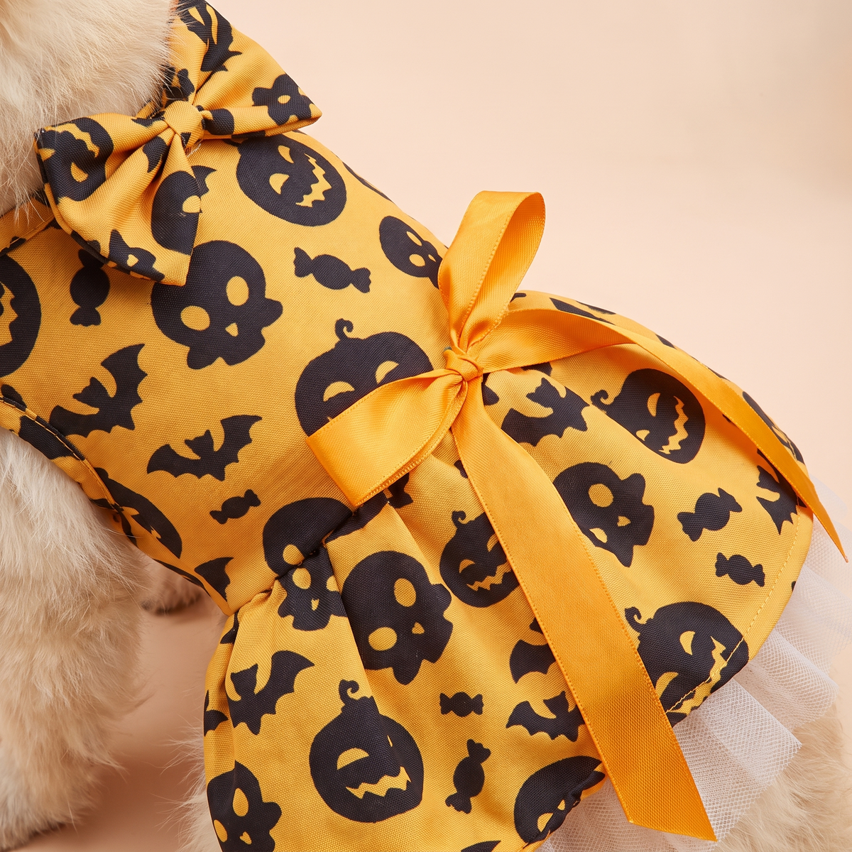 Robe citrouille chien - détail tissu